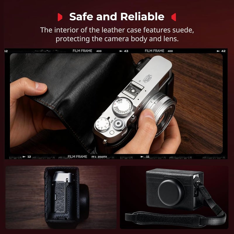 SMALLRIG Leather Case Kit for FUJIFILM X100VI, Including Leather Half Case, Flip Cover and Shoulder Strap, Genuine Leather Material, Portable and Protecting, Black-5622 - Image 3